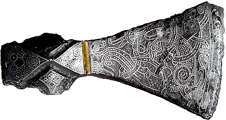 Axtblatt mit Silbereinlagen im Mammen-Stil, Grabfund 10. Jahrhundert (ca. 970/971)