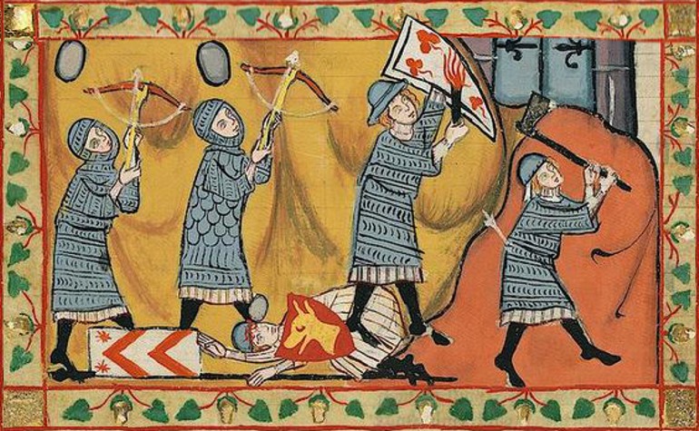 Ausschnitt aus einer Miniatur des Dürings im Codex Manesse (auch Manessische Liederhandschrift oder Manessische Handschrift), Cod. Pal. germ. 848, fol. 229v: Der DüringCod. Pal. germ. 848, fol. 229v: Der Düring