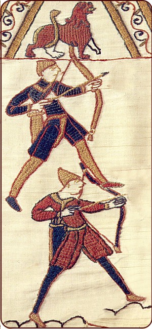 Normannische Bogenschützen auf dem Teppich von Bayeux, Normandy, 2. Hälfte 11. Jhd.