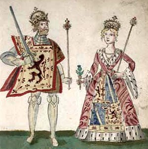 Robert the Bruce und seine erste Frau Isabella of Mar, wie im 1562 Forman Armorial dargestellt.