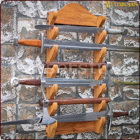 Wandhalter aus Massivholz für sechs Schwerter oder Äxte