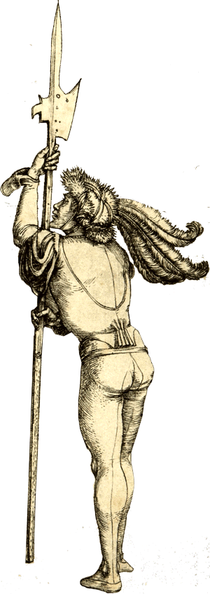 Auszug aus Albrecht Dürers "Fünf Landsknechte und ein Orientale zu Pferd" (1495) 