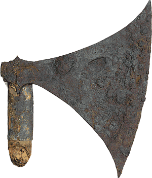 Originalfund der Wikinger Streitaxt aus Grab No. 8 in Langeid (Norwegen) um 1030 n. Chr.