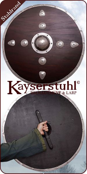 Stahlbeschlagener Wikingerschild, verziert (76 cm)