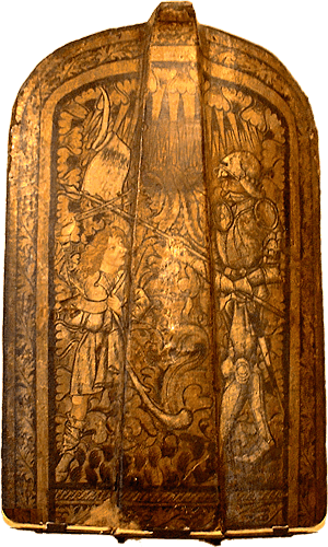 Spätmittelalterliche Pavese bzw. Setzschild im Musée de Cluny (Frankreich)