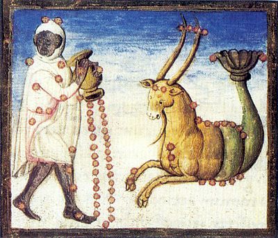 Mermen and Capricorn, book illustration in Miscellanea Astronomica, Rome, 15th century, Bibliotheca Apostolica