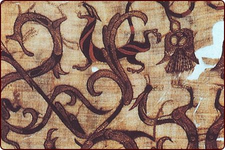Detail of an embroidered silk gauze ritual garment 4th century BC